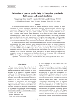 Estimation of Pasture Productivity in Mongolian Grasslands