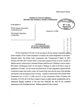 Petition of El Paso Corporation Requesting That the Commission