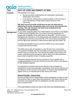 Title DUTY of CARE and DIGINITY of RISK