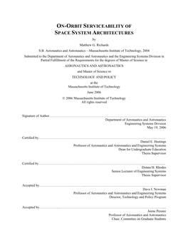 On-Orbit Serviceability of Space System Architectures