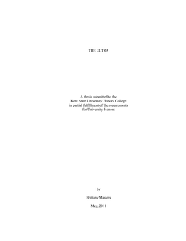 THE ULTRA a Thesis Submitted to the Kent State University Honors