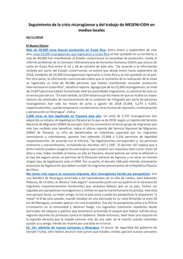 Seguimiento De La Crisis Nicaragüense Y Del Trabajo De MESENI-CIDH En Medios Locales 02/11/2018