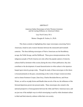 American Indian Stereotypes in Early Western Literature and the Lasting Influence on American Culture