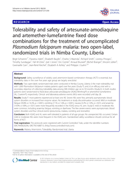 Tolerability and Safety of Artesunate-Amodiaquine