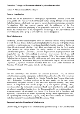 Evolution, Ecology and Taxonomy of the Corydoradinae Revisited