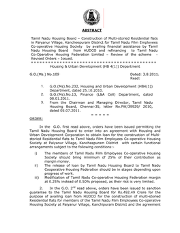 ABSTRACT Tamil Nadu Housing Board – Construction of Multi-Storied Residential Flats in Paiyanur Village, Kancheepuram District