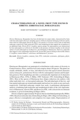 Characterisation of a Novel Fruit Type Found in Ehretia (Ehretiaceae, Boraginales)