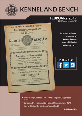 KENNEL and BENCH FEBRUARY 2019 2019 Tattoo Letter Is “G”