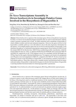 De Novo Transcriptome Assembly in Shiraia Bambusicola to Investigate Putative Genes Involved in the Biosynthesis of Hypocrellin A