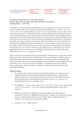 Noted Processional (Franciscan Use; Use of Rome) in Latin, Decorated Manuscript with Musical Notation on Parchment Northern Italy, C