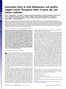 Generation Times in Wild Chimpanzees and Gorillas Suggest Earlier Divergence Times in Great Ape and Human Evolution