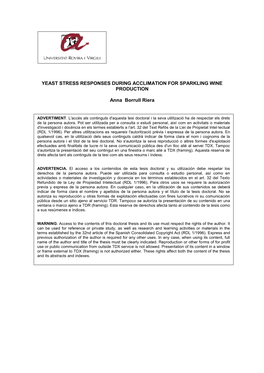 Yeast Stress Responses During Acclimation for Sparkling Wine Production