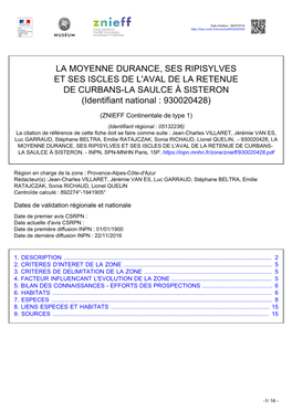 LA MOYENNE DURANCE, SES RIPISYLVES ET SES ISCLES DE L'aval DE LA RETENUE DE CURBANS-LA SAULCE À SISTERON (Identifiant National : 930020428)