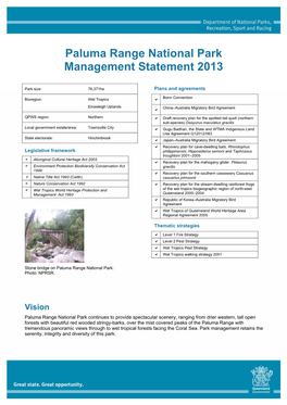 Paluma Range National Park Management Statement 2013