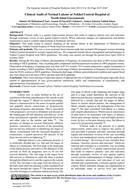 Clinical Audit of Normal Labour at Nekhel Central Hospital of North