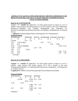 1 Abstract of Agenda Notes for the Rta Meeting