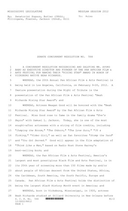 MISSISSIPPI LEGISLATURE REGULAR SESSION 2012 By: Senator(S) Hopson, Butler (38Th), Fillingane, Frazier, Jackson (32Nd), H