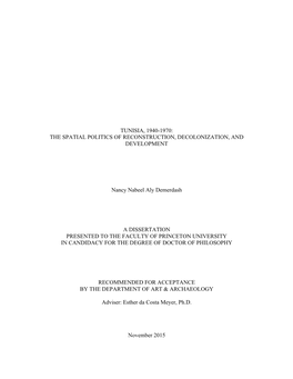 Tunisia, 1940-1970: the Spatial Politics of Reconstruction, Decolonization, and Development