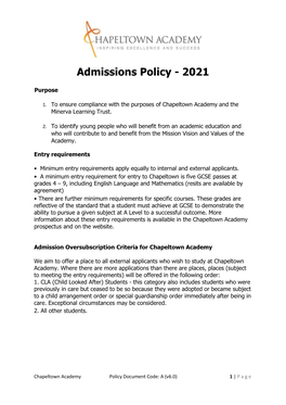 Admissions Policy - 2021