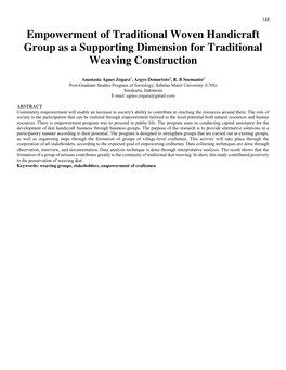 Empowerment of Traditional Woven Handicraft Group As a Supporting Dimension for Traditional Weaving Construction