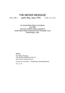 THE MEHER MESSAGE [Vol
