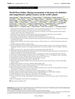 World Flora Online: Placing Taxonomists at the Heart of a Definitive and Comprehensive Global Resource on the World's Plants