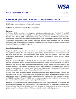 VISA SECURITY ALERT March 2015