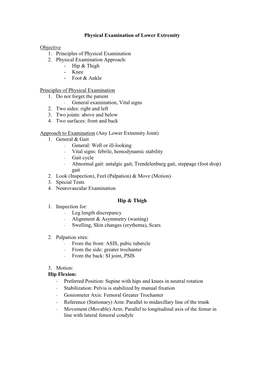 Physical Examination of Lower Extremity