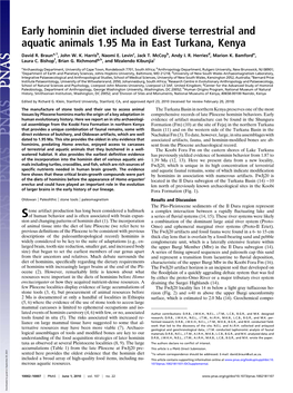 Early Hominin Diet Included Diverse Terrestrial and Aquatic Animals 1.95 Ma in East Turkana, Kenya