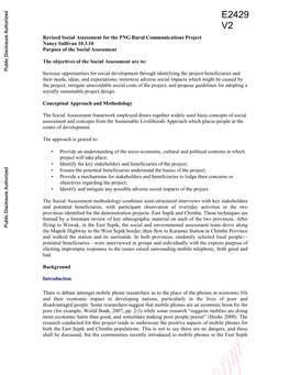 E2429 V2 Revised Social Assessment for the PNG Rural Communications Project Nancy Sullivan 10.3.10 Purpose of the Social Assessment