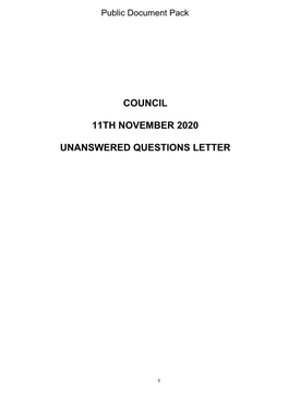 Council 11Th November 2020 Unanswered Questions Letter