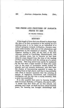 The Press and Printers of Jamaica Prior to 1820 by Fbank Cundall