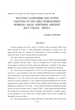 Tectonic Landforms and Active Faulting in the Area Surrounding Sumburu Hills, Northern Gregory Rift Valley, Kenya