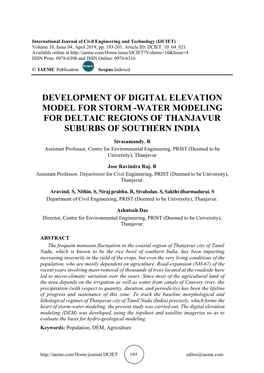 Development of Digital Elevation Model for Storm -Water Modeling for Deltaic Regions of Thanjavur Suburbs of Southern India