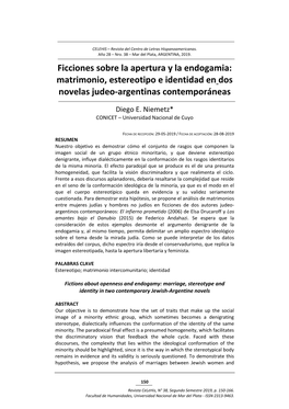 Ficciones Sobre La Apertura Y La Endogamia: Matrimonio, Estereotipo E Identidad En Dos Novelas Judeo-Argentinas Contemporáneas