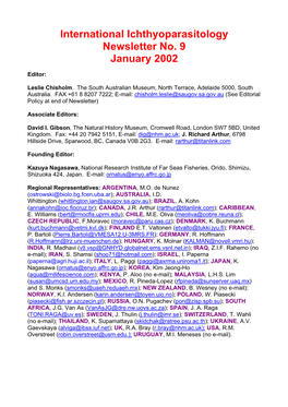 International Ichthyoparasitology Newsletter No. 9 January 2002