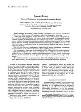 Pyruvate Kinase Classes of Regulatory Isoenzymes in Mammalian Tissues