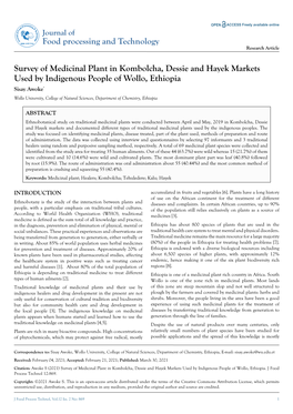 Survey of Medicinal Plant in Kombolcha, Dessie and Hayek