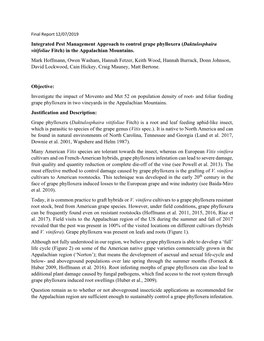 Integrated Pest Management Approach to Control Grape Phylloxera (Daktulosphaira Vitifoliae Fitch) in the Appalachian Mountains