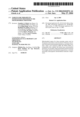 (12) Patent Application Publication (10) Pub. No.: US 2004/0101874 A1 Ghosh Et Al