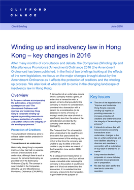 Winding up and Insolvency Law in Hong Kong – Key Changes in 2016 1