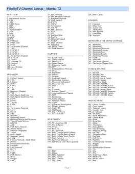 Fidelitytv Channel Lineup - Atlanta, TX