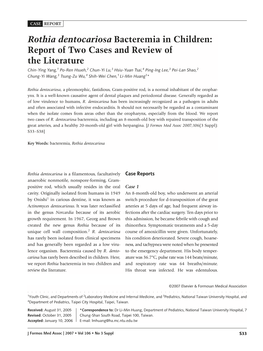 Rothia Dentocariosa Bacteremia in Children