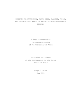 CONCERTO for HARPSICHORD, FLUTE, OBOE, CLARINET, VIOLIN, and VIOLONCELLO by MANUEL DE FALLA: an (AUTO)BIOGRAPHICAL READING. a Th