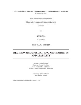 Decision on Jurisdiction, Admissibility and Liability