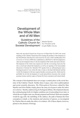 Development of the Whole Man and of All Men Guidelines of the Manfred Spieker Catholic Church for Vice President of the Societal Development Joseph Höffner Society