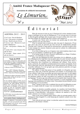 Le Lémurien N° 9 Mai 2012 ------Amitié France Madagascar
