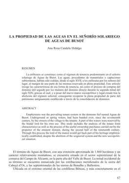 La Propiedad De Las Aguas En El Señorío Solariego De Aguas De Busot