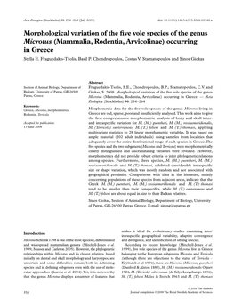 Morphological Variation of the Five Vole Species of the Genus Microtus