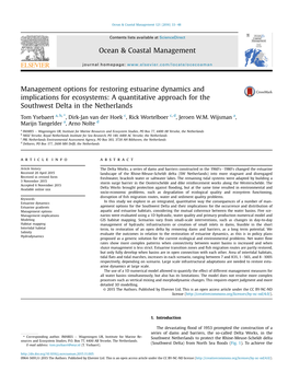 Management Options for Restoring Estuarine Dynamics and Implications for Ecosystems: a Quantitative Approach for the Southwest Delta in the Netherlands